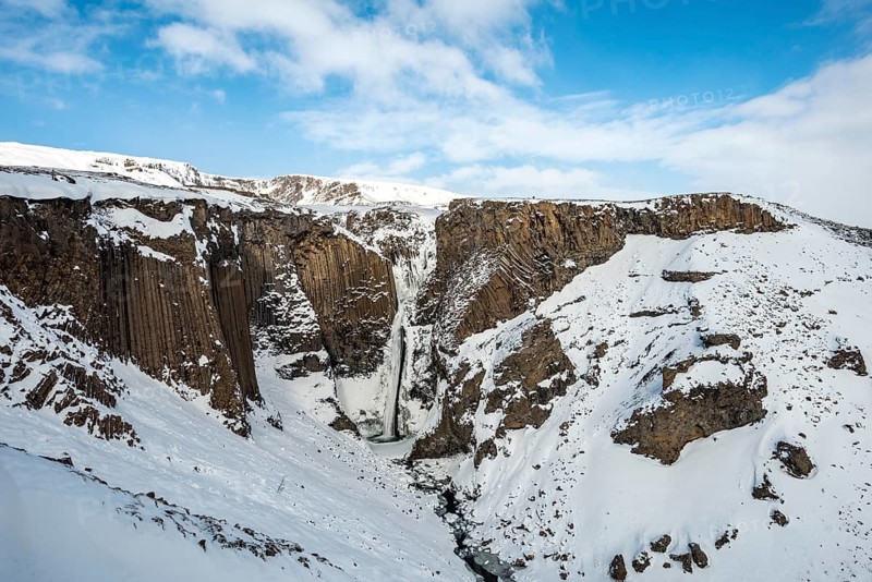 Litlanesfoss Waterfall with basalt columns
