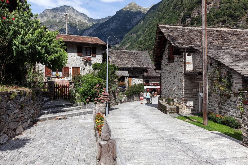 Typical Ticino stone houses in Sonogno village
