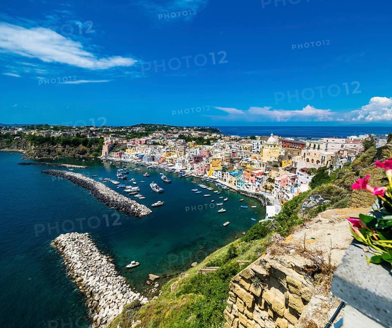 View of the island of Procida with its colourful houses