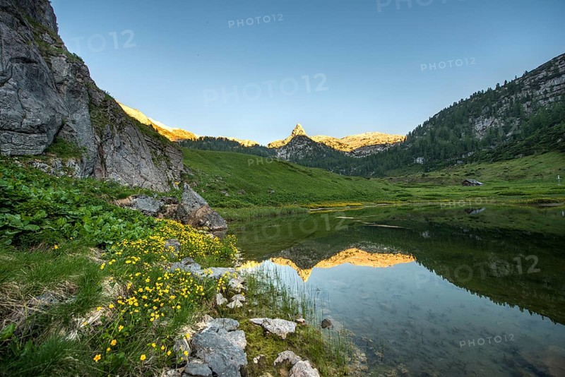 Schottmalhorn reflected in lake Funtensee at sunset