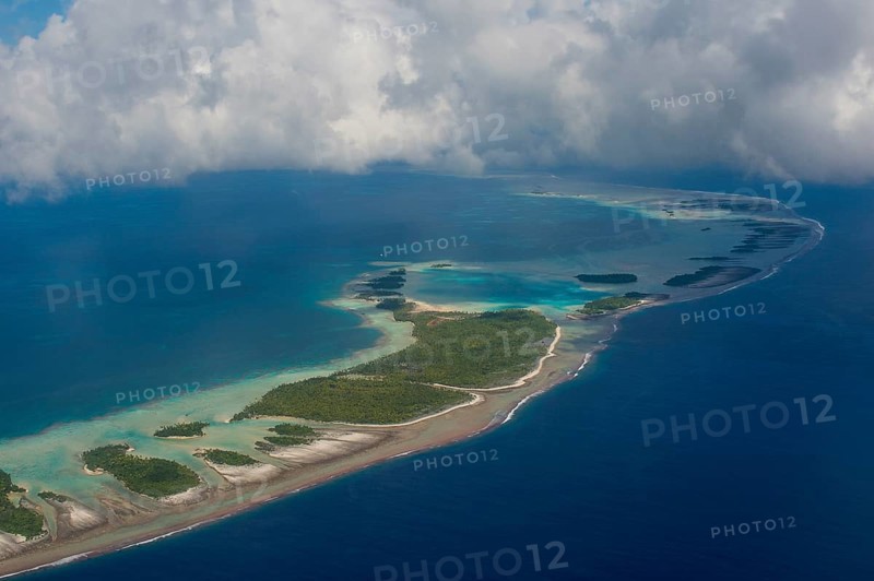 Aerial of the blue lagoon in Rangiroa