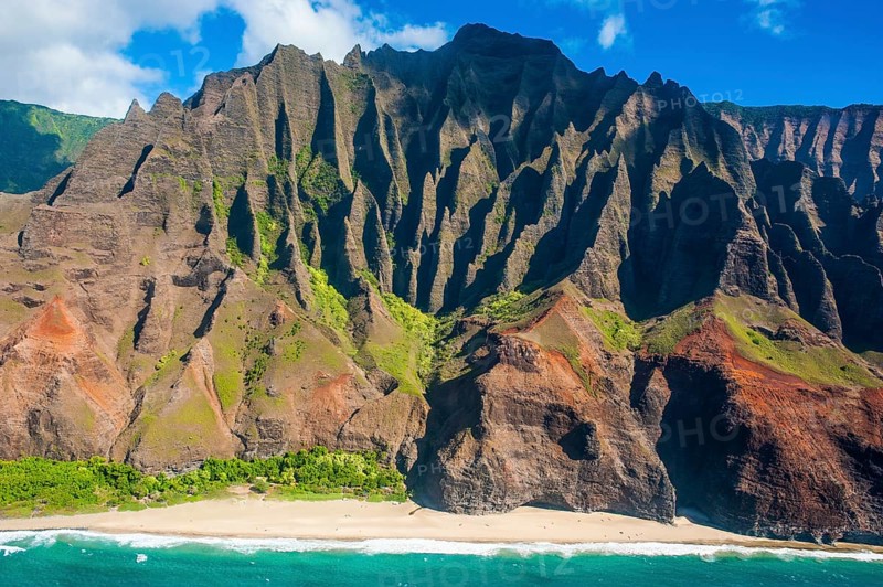 Aerial of the rugged Na Pali Coast