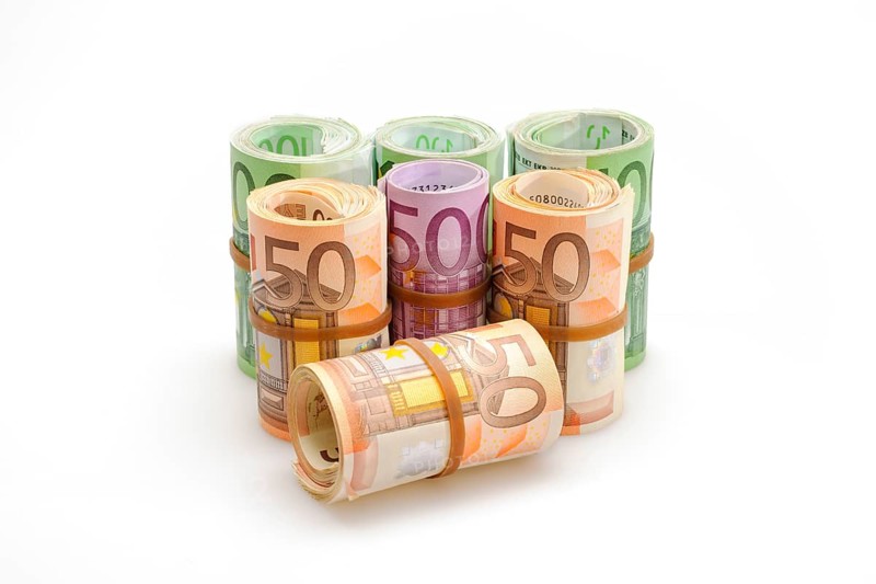Different Euro banknotes in rolls