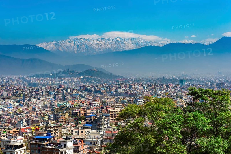 View over Kathmandu and the Himalaya mountain range from Kirtipur