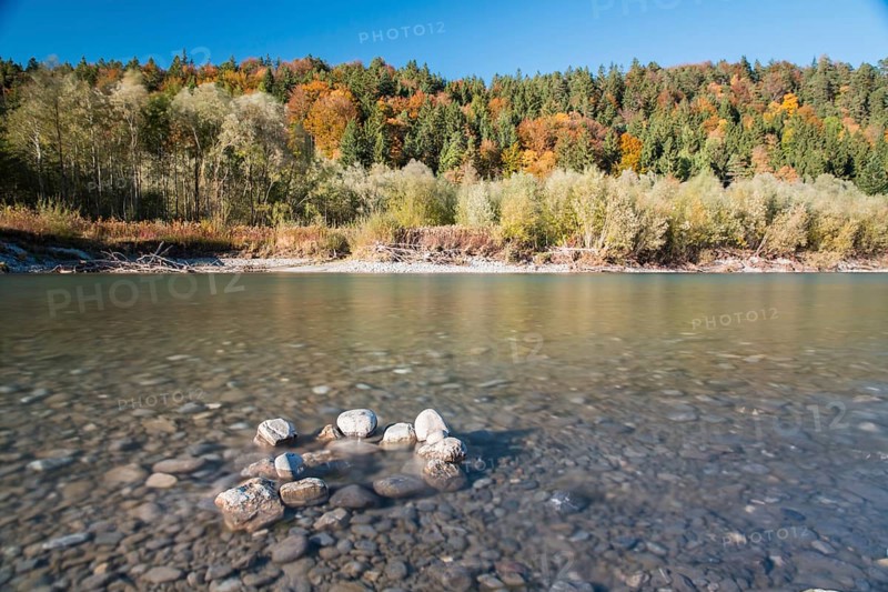 The river Lech with autumnal forest near the Ziegelwiesen