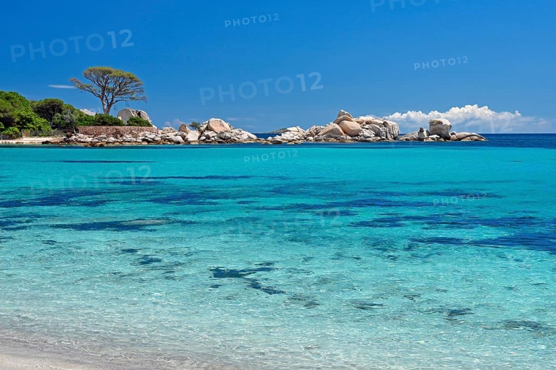 Palombaggia beach with turquoise green sea and rock formations