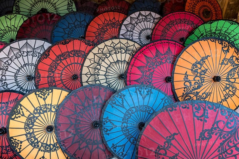 Traditional handicraft umbrellas sold as tourist gifts