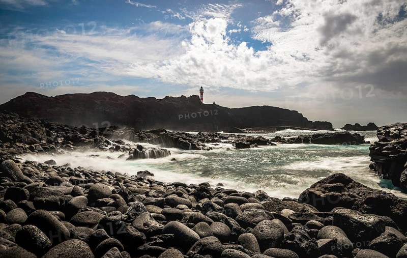 Beach with black lava stones