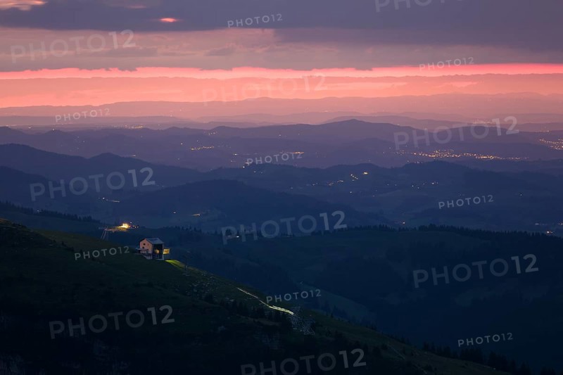 View of Ebenalp and Aescher from Alpsigel at sunset