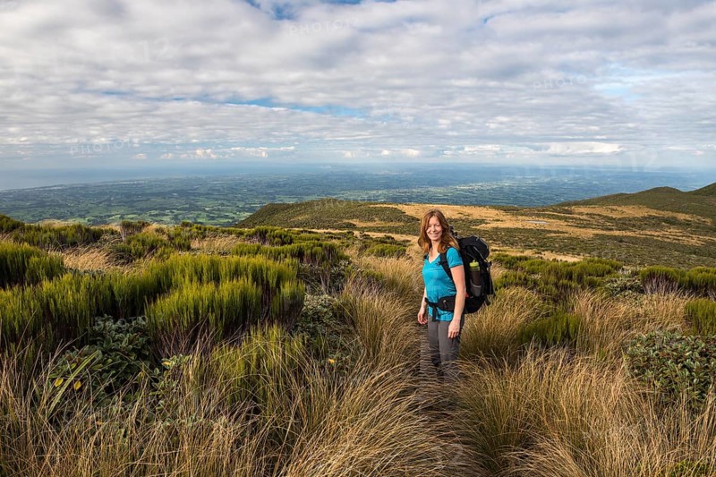 Hiker on the Pouakai Circuit Trail