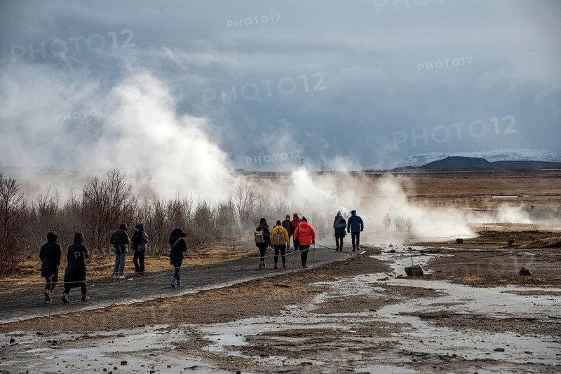Tourists at the Haukadalur geothermal field