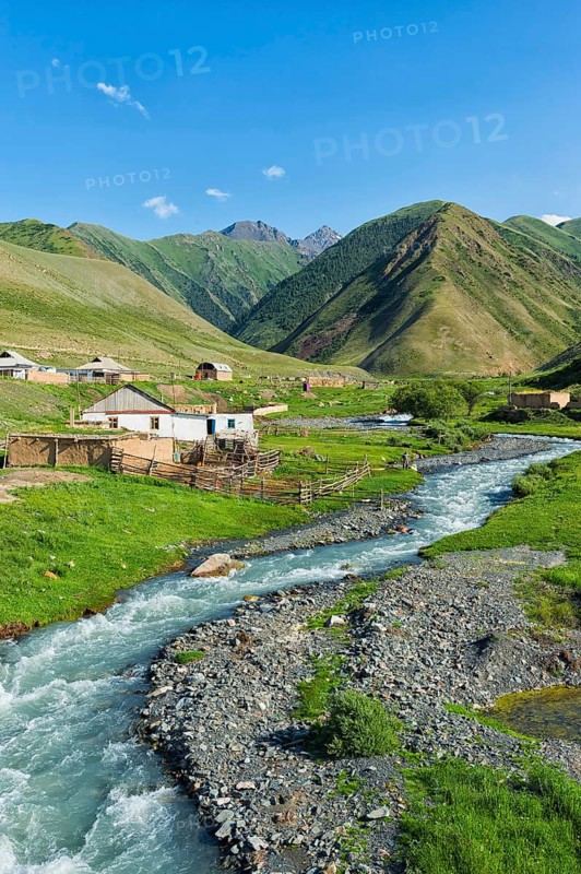 Settlement along a mountain river Naryn