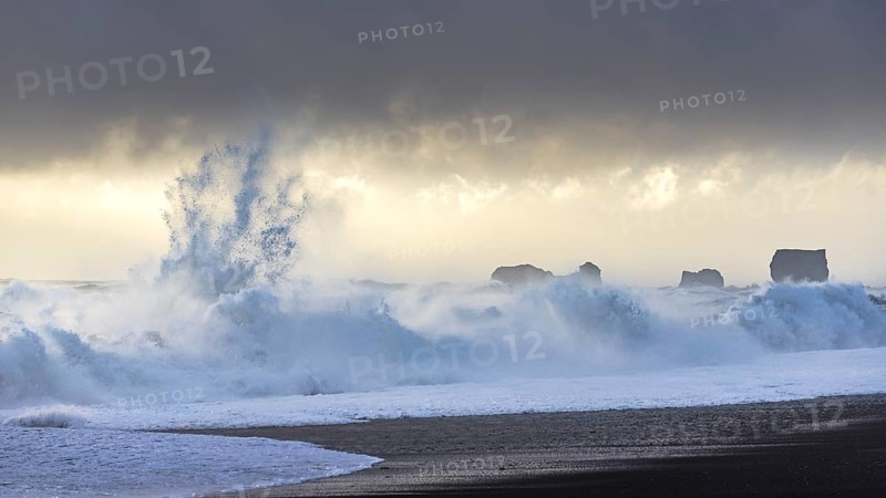 Storm waves at Reynisfjara Black Sand Beach and Cape Dyrholey