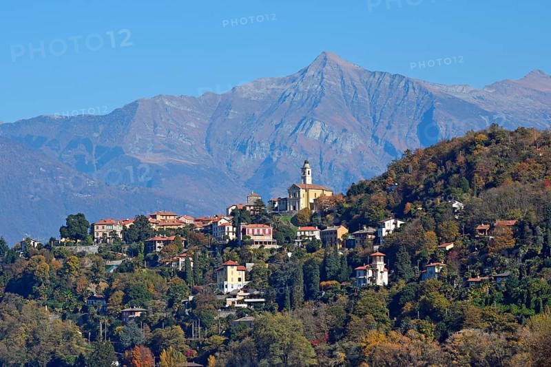 The town Pino sulla Sponda del Lago Maggiore and peak Pizzo di Vogorno
