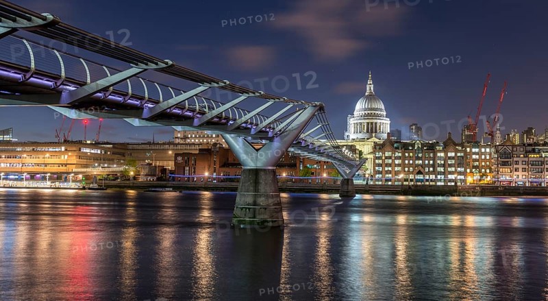 Millenium Bridge and St Paul's Cathedral by night