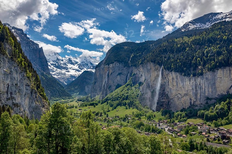 View of Lauterbrunnen with Staubbach Falls