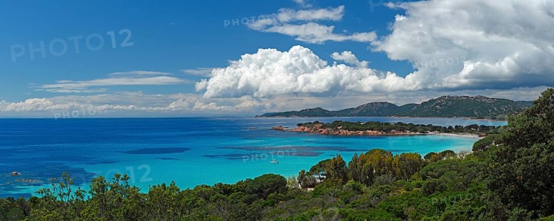 Panorama of the bay of Palombaggia with turquoise blue sea