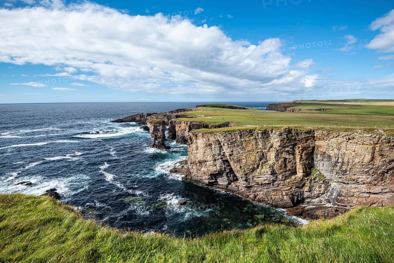 The cliffs of Yesnaby with the 35m high surf pillar