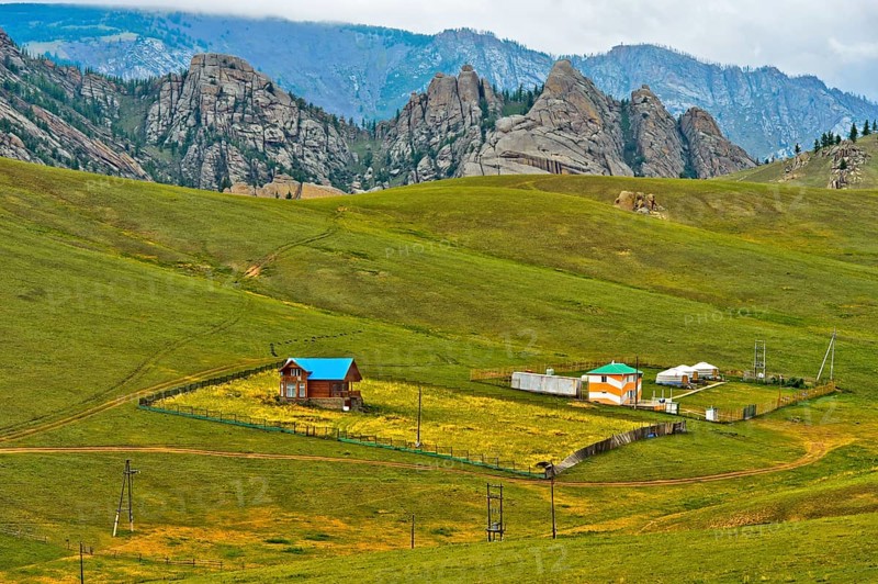 Landscape with dacha and yurts