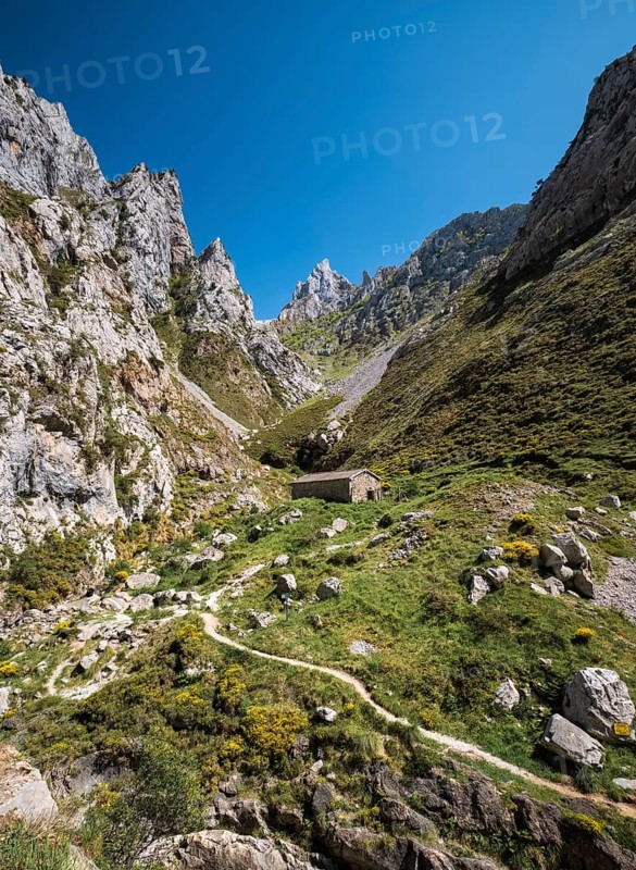 Mountain scenery on the footpath La Ruta del Cares in the National Park Picos de Europa