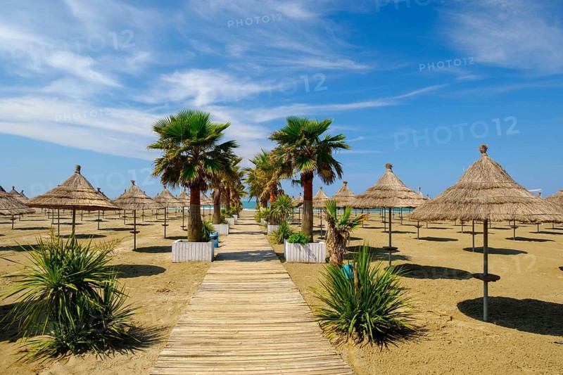 Parasols on the beach in Fushe-Drac near Durres
