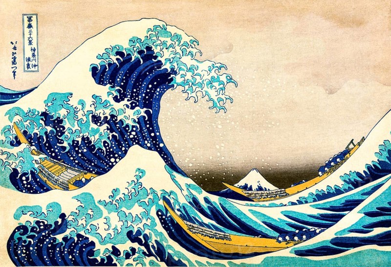 Colored woodcut Under the Wave off Kanagawa