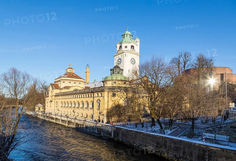 Mullersches Volksbad indoor swimming pool with river Isar in winter