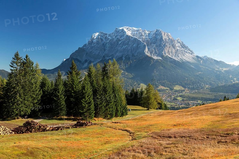 View on the Zugspitze on an autumn morning from Grubigstein