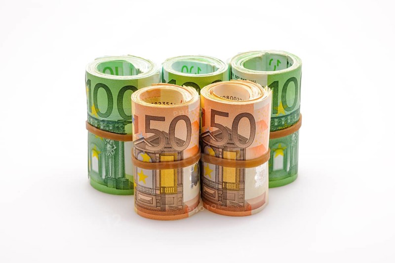 Different Euro banknotes in rolls