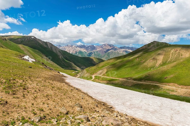 Snowfield along the road to Song Kol Lake