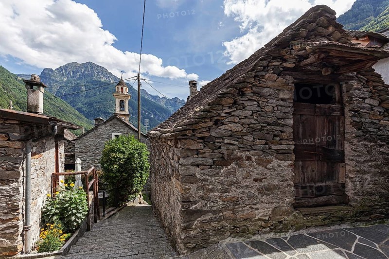 Typical Ticino stone houses in Sonogno village