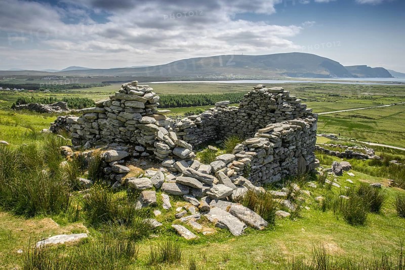 Dilapidated stone walls of a former village