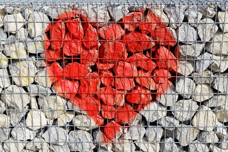 Red heart behind wireframe