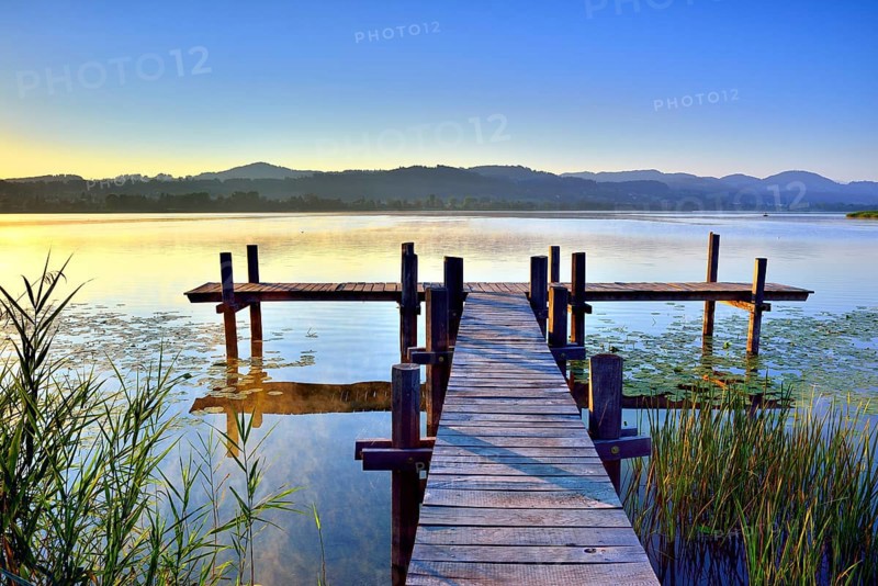 Wooden pier in the morning light at Pfaffikersee