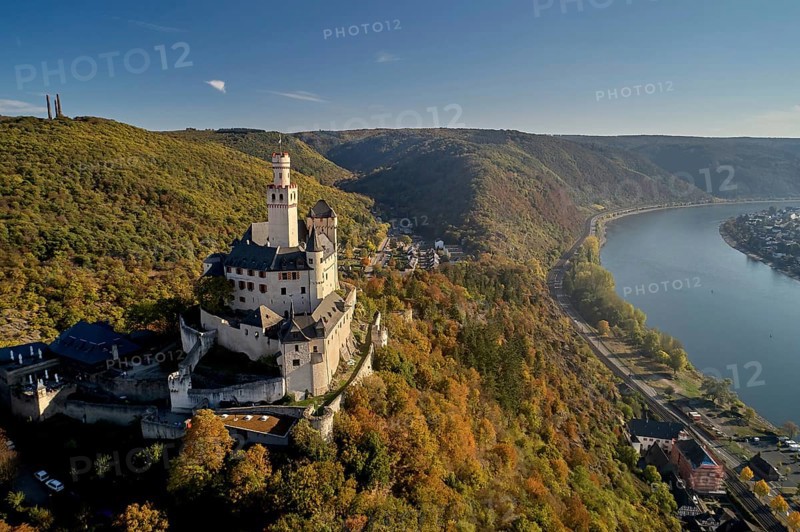 Marksburg Castle in the UNESCO World Cultural Heritage Upper Middle Rhine Valley high above the Rhine near Braubach