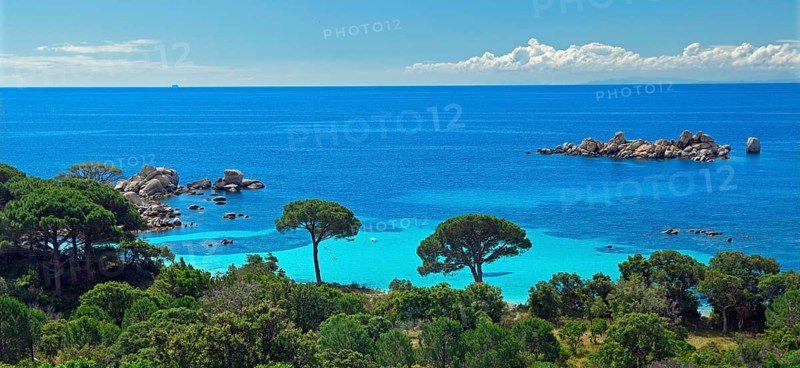 Panorama of Bay of Palombaggia with turquoise blue sea