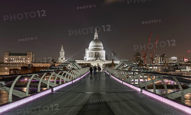 Millenium Bridge and St Paul's Cathedral by night