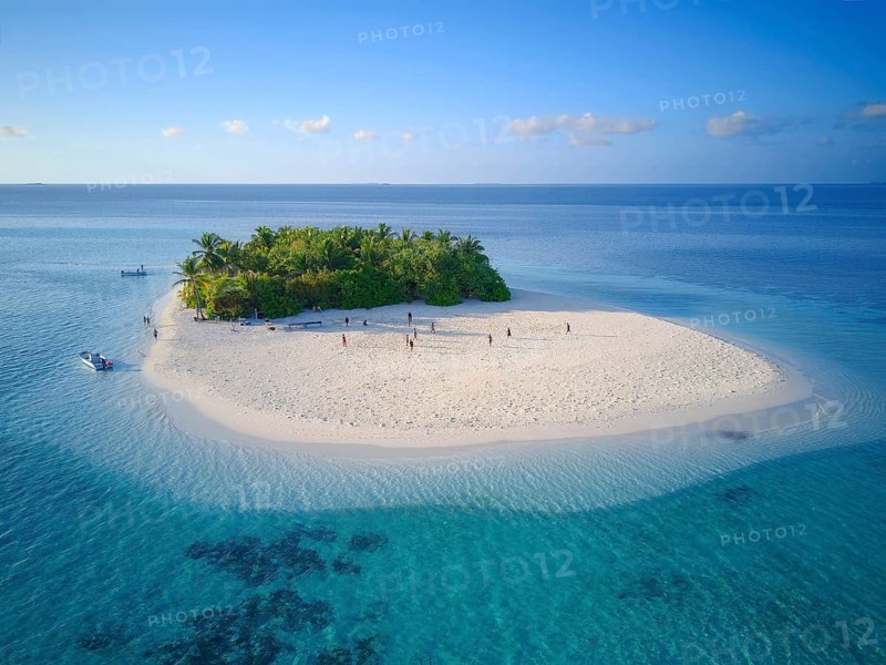 Uninhabited island for day trips with palm trees