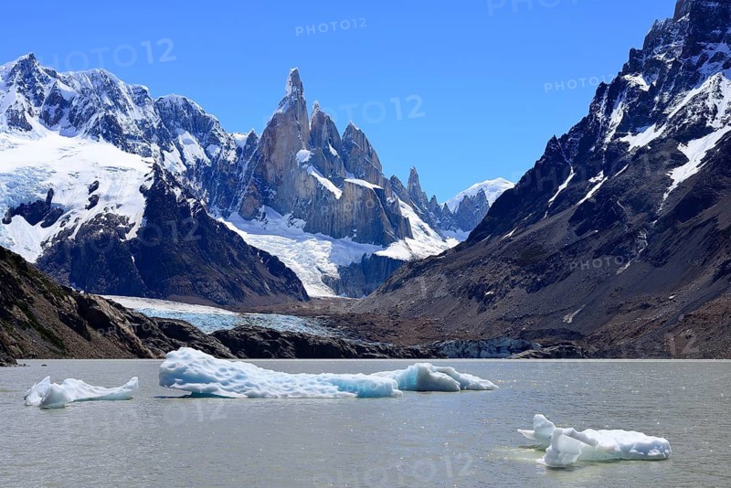 Laguna Torre with Cerro Torre and Cerro Adela with glacier