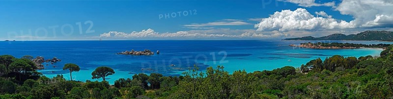 Panorama of the bay of Palombaggia with turquoise blue sea
