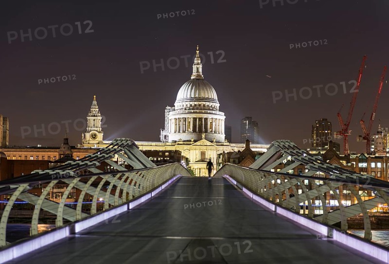 Millenium Bridge and St Paul's Cathedral by night