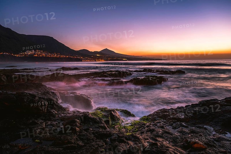Rocky coast and sea at sunset