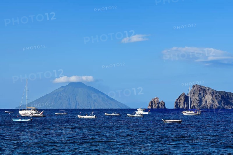 Port of San Pietro overlooking the island of Stromboli
