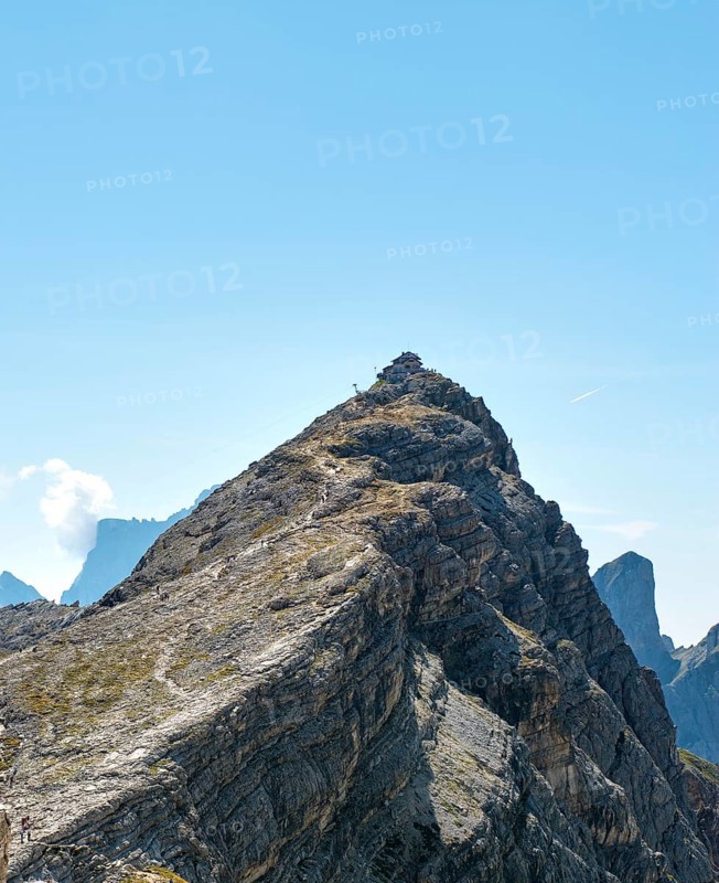 Rocky peak Nuvolau with Rifugio Nuvolau