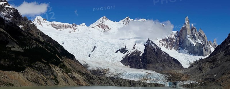 Snow-covered mountain range with Cerro Torre and Torre Glacier
