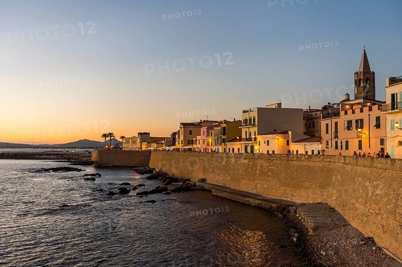 Waterfront in the coastal town of Alghero after sunset