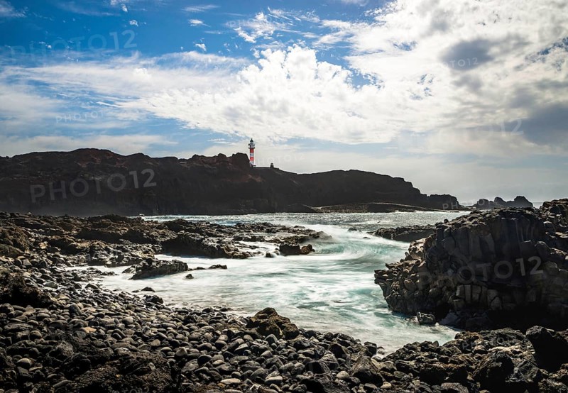 Beach with black lava stones