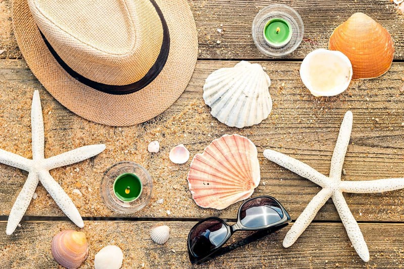 Summer concept and background made of accessories as hat