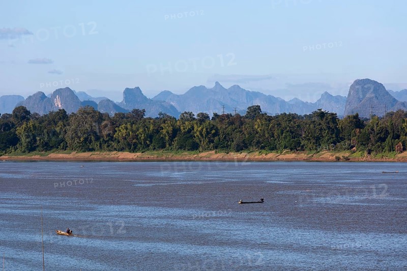 View over the border river Mekong to karst mountains in Laos