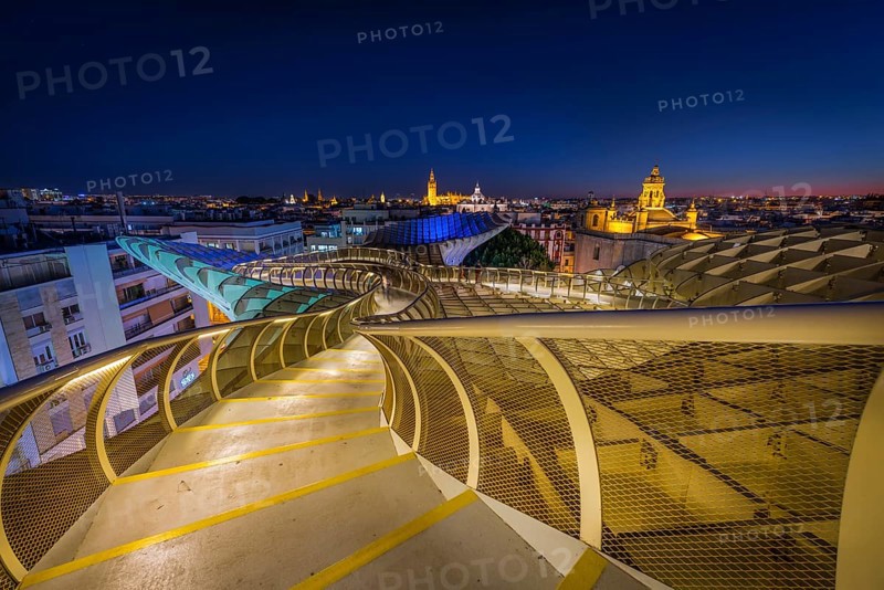 View from Metropol Parasol to numerous churches in the evening